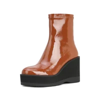 New Brand Women's Autumn Winter Shoes Wedges High Heels Platform Black Brown Zipper Dress Working Stretch Ankle Boots Size 34-40