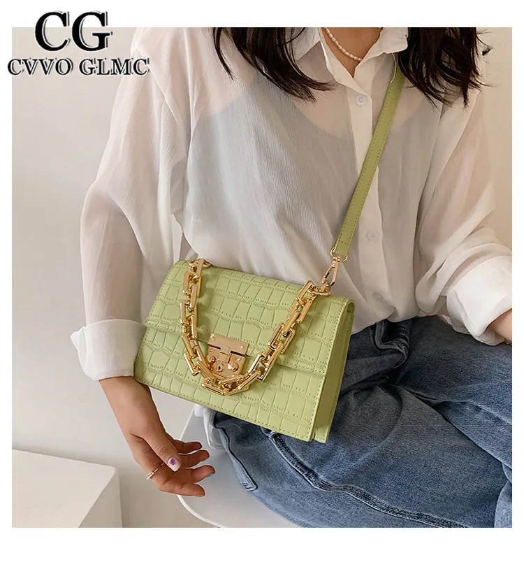 

Cvvo Glmc Stone Pattern PU Leather Crossbody Shoulder for Women 2021 Trendy Solid Color Chain Handbags Female Travel Fashion