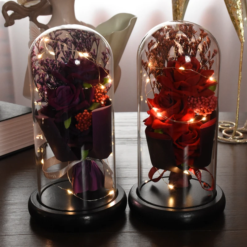 

Eternal Flower Rose Glass Glass Cover LED Light Rose Artificial Flower In Dome For Christmas Mother's Valentine's Day Gift