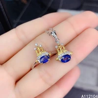kjjeaxcmy fine jewelry 925 sterling silver inlaid natural sapphire women fresh trendy castle gem ring pendant suit support detec