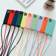 Fashion Candy Colors Liquid Silicone Lanyard Girl Soft Case For Iphone 11 12 Pro Max Mini 7 8 Plus Xr X Xs Se Phone Cover Fundas