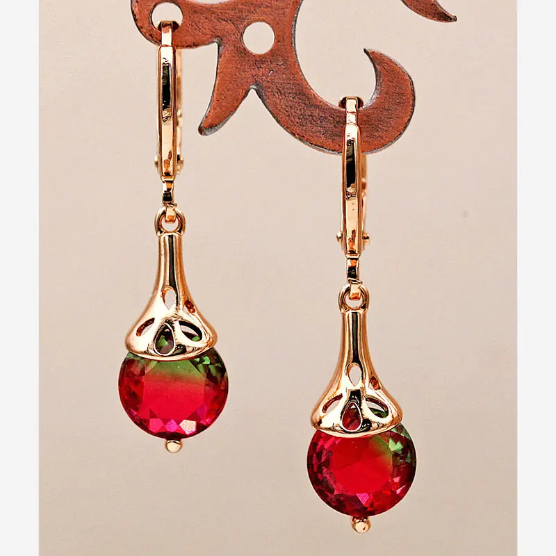 Женские богемные серьги-подвески роскошные золотые серьги с красным цирконом