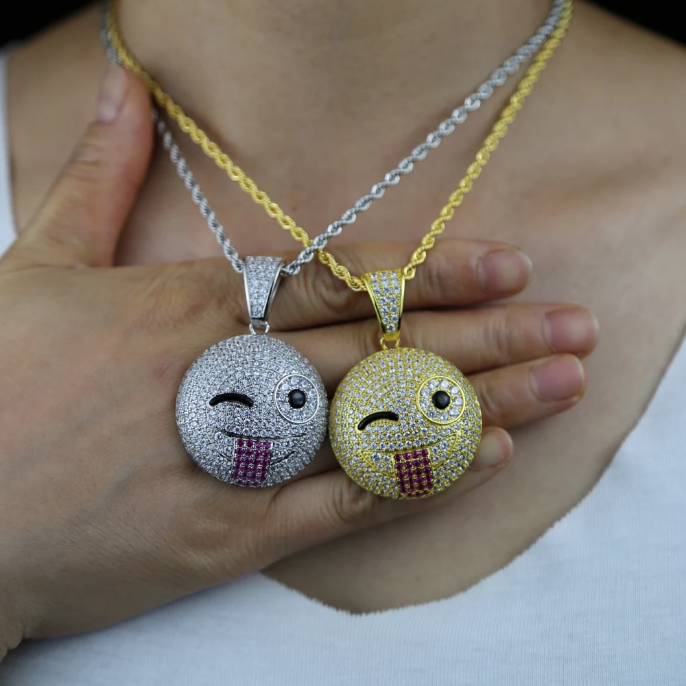 Льдом Для женщин Длинная веревочная цепочка с круглом ковером улыбающееся лицо