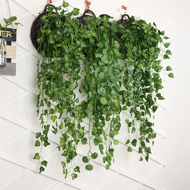

9 Forks Green Leaf Plants Silk Artificial Hanging Ivy Leaf Garland Plants Vine Leaves Background Wall Decoration Hanging Vine