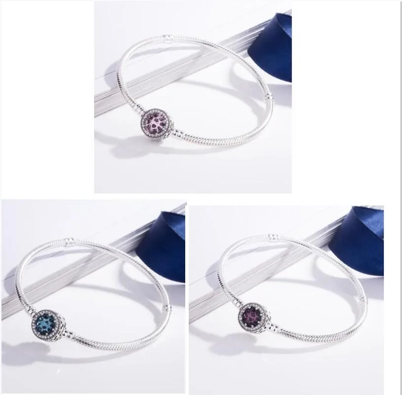 

Original 925 Sterling Silver Openwork Radiant Hearts With Purple Crystal pan Bracelet Bangle Fit Women Bead Charm Jewelry