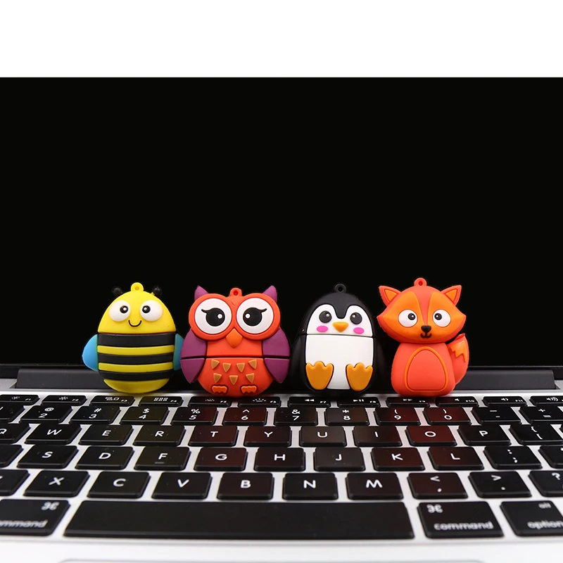 Мультяшная USB флеш-карта памяти 64 ГБ, животные, сова, пчела, лиса, пингвин, USB флеш-накопитель 128 ГБ, флеш-накопитель 8 ГБ, 16 ГБ, 32 ГБ, флеш-накопитель