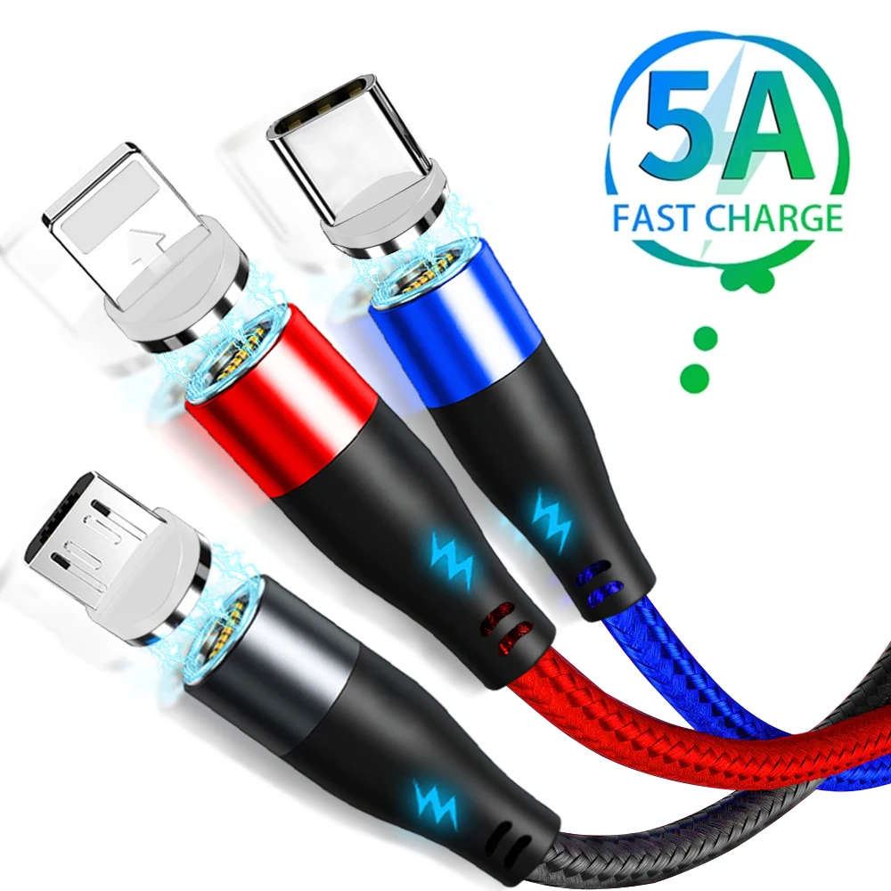 

5A Magnetic USB Cable For iPhone Samsung Xiaomi Huawei Micro USB Type C Fast Charging Data Charge Cable USB C Mobile Phone Kabel