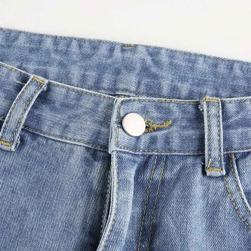 

Street Snap Women Contrast Color Patchwork Straight Jeans 2021 Spring Steetwear Lady's High Waist Pockets Button Denim Pants