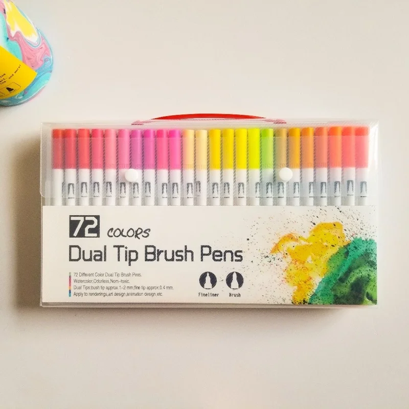 72 цвета воды Цвет Двойная кисть маркер ручка Fineliner Изобразительное искусство школьные маркеры принадлежности для цветной ing книги канцелярские принадлежности манга рисование
