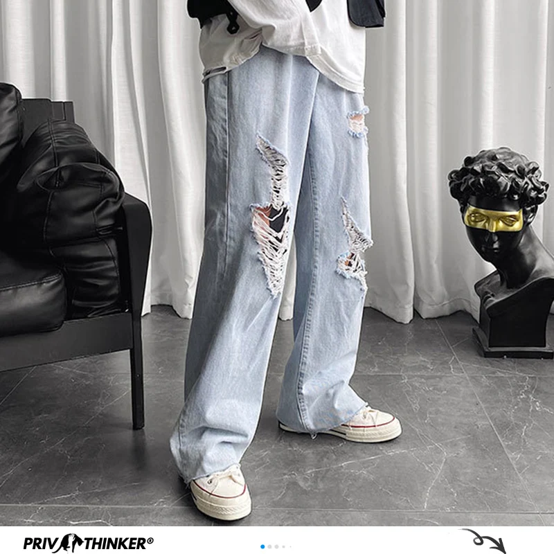 Privathinker мужские уличные длинные летние джинсы рваные Прямые корейские 2020 женские