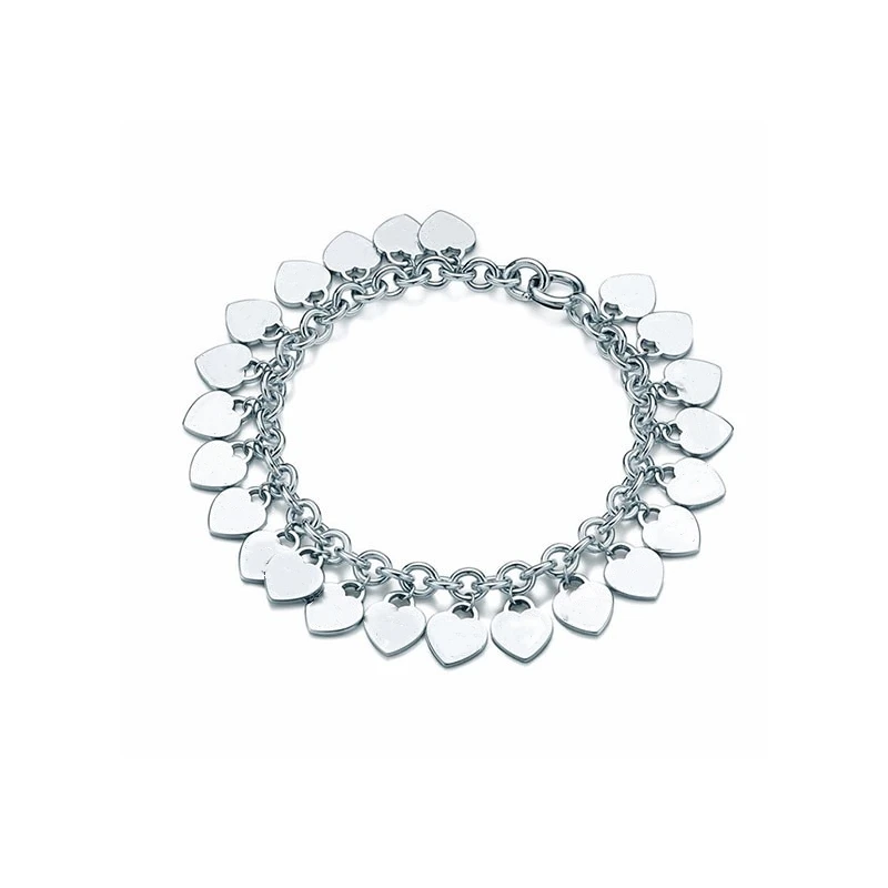 Женский браслет из серебра 100% пробы с мульти сердцем|Гибкие и жесткие браслеты| |