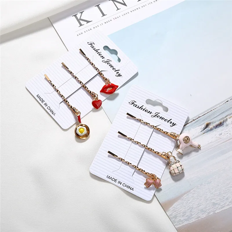 

Pinksee 3 шт. милые шпильки с изображениями фруктов модные золотистые металлические шпильки для женщин девочек губы небо Сердце заколки аксесс...