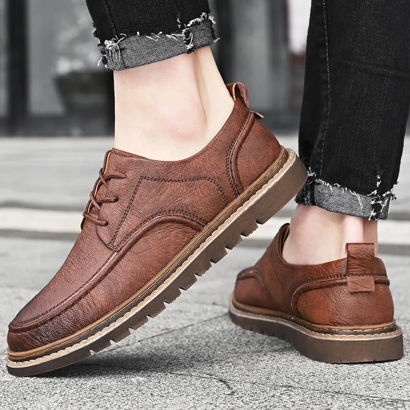 

2021 Fashion Oxford Men Breathable Formal Dress Shoes Male Office Wedding Flats Footwear Men Comfy Lace-up Man leather shoes