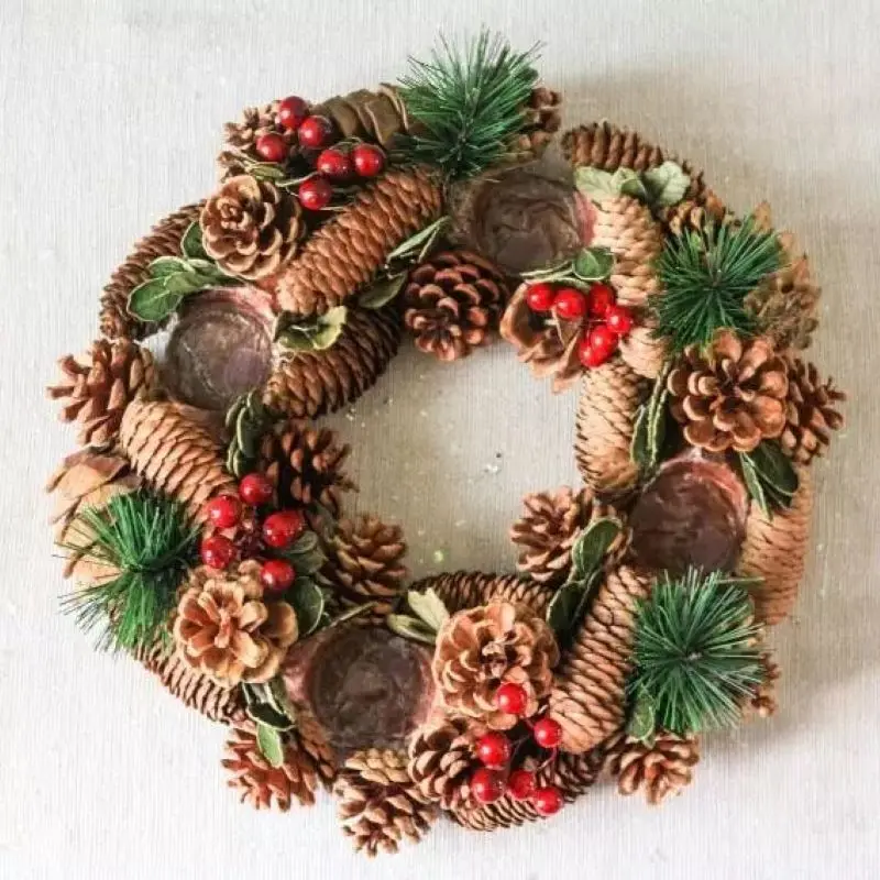 

Rustic Decor Wreath Home Candle Holder Christmas Centerpiece Table Decor Natal Christmas Candle Ring Winter Decoration Wreaths
