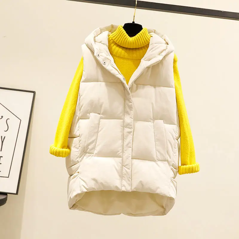 

Autumn Winter Waistcoat Casual Short Warm Vest Female Loose Hooded Sleeveless Down Cotton Vest Women Coat Outerwear HK374