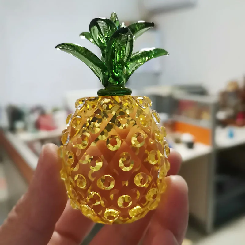 Желтый ананас из кристаллов украшения пресс папье стекла ремесла фэншуй фигурка