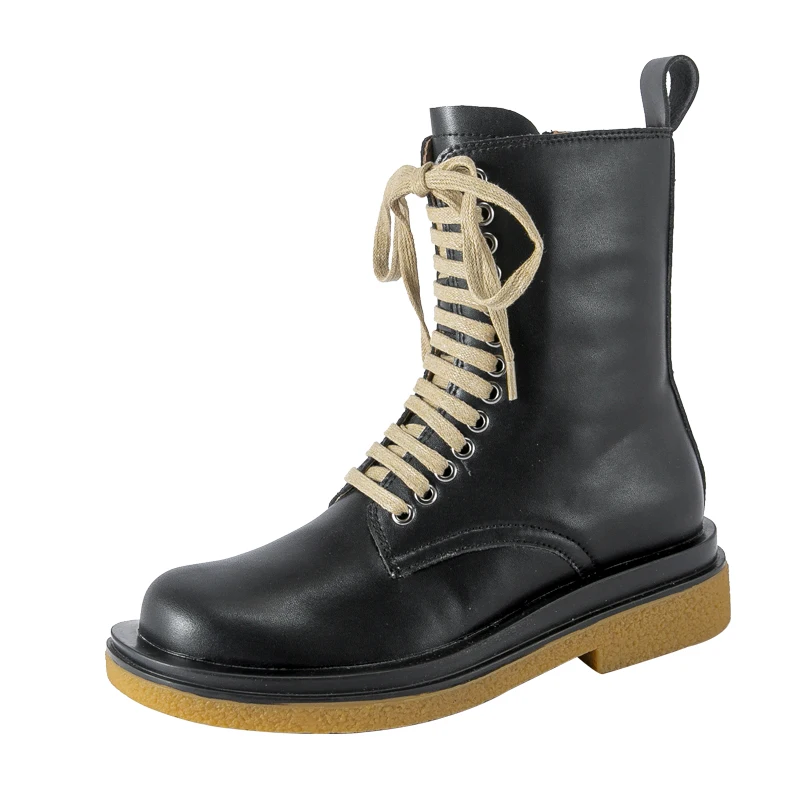 

Hjwsfdcai British Wind Flat Lace-Up Women Slim Motorcycle Boots Platform Ladies Fashion Knight Short Boots Round Toe Mujer Shoes