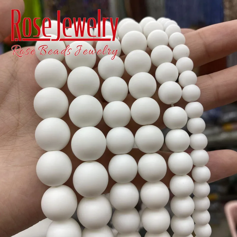 AAA+ Natural Matte White Agates Beads Dull Polish White Onyx Round Stone Beads For Jewelry Making Charms Bracelets 15" 4mm-12mm