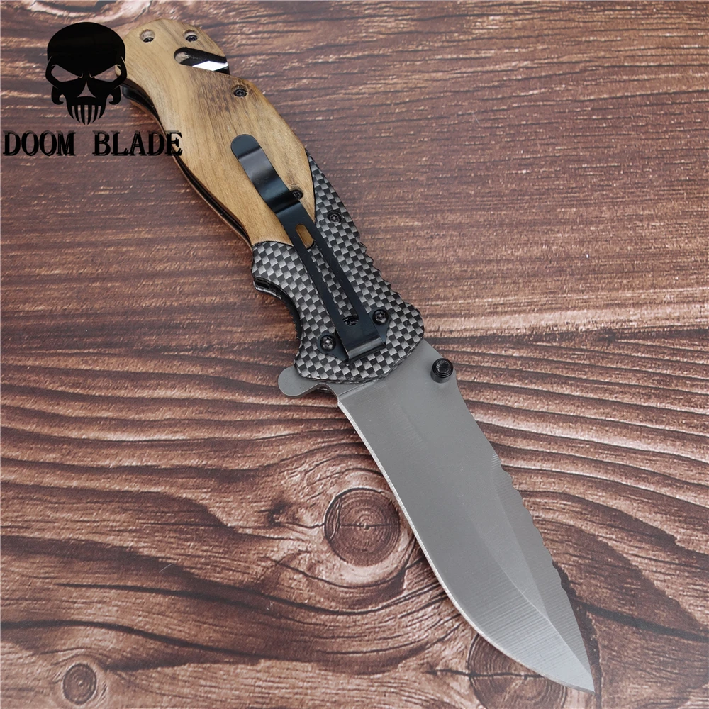 Быстрооткрывающиеся ножи 206 мм деревянный складной нож 57HRC (сталь 5CR15MOV) выживание