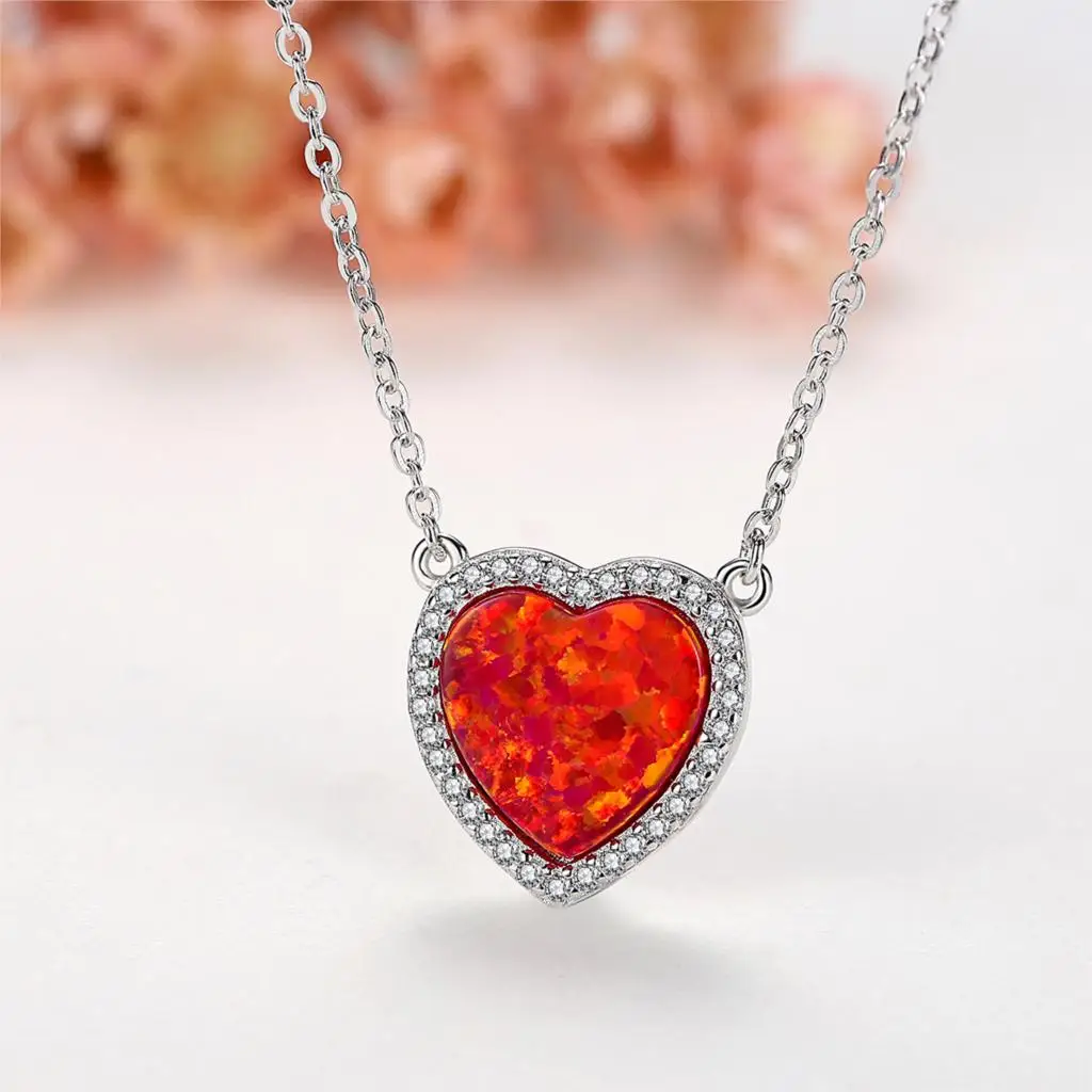 TONGZHE белый золотой цвет сердце опал кулон ожерелье для женщин роскошный Кристалл
