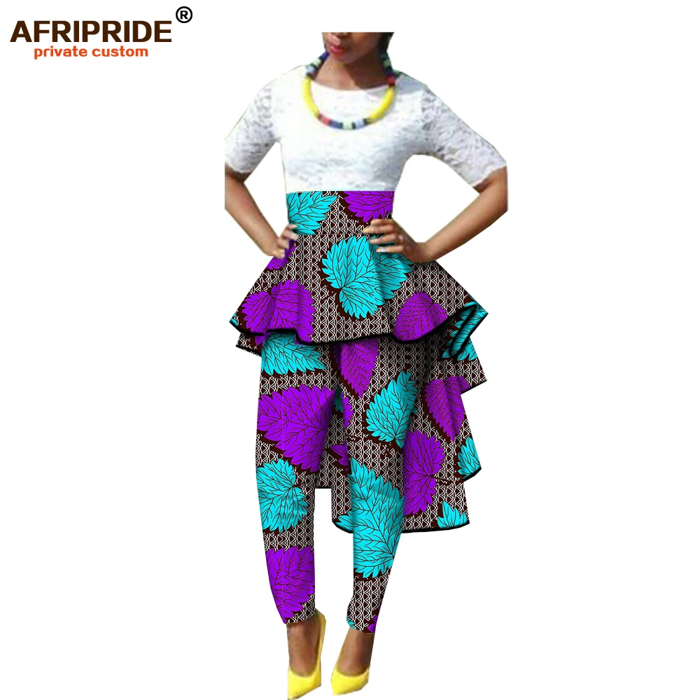 Осенние женские африканские брюки AFRIPRIDE, Индивидуальные Женские повседневные брюки длиной до щиколотки с оборками, батик, хлопок, A722110 - Цвет: 337X-12