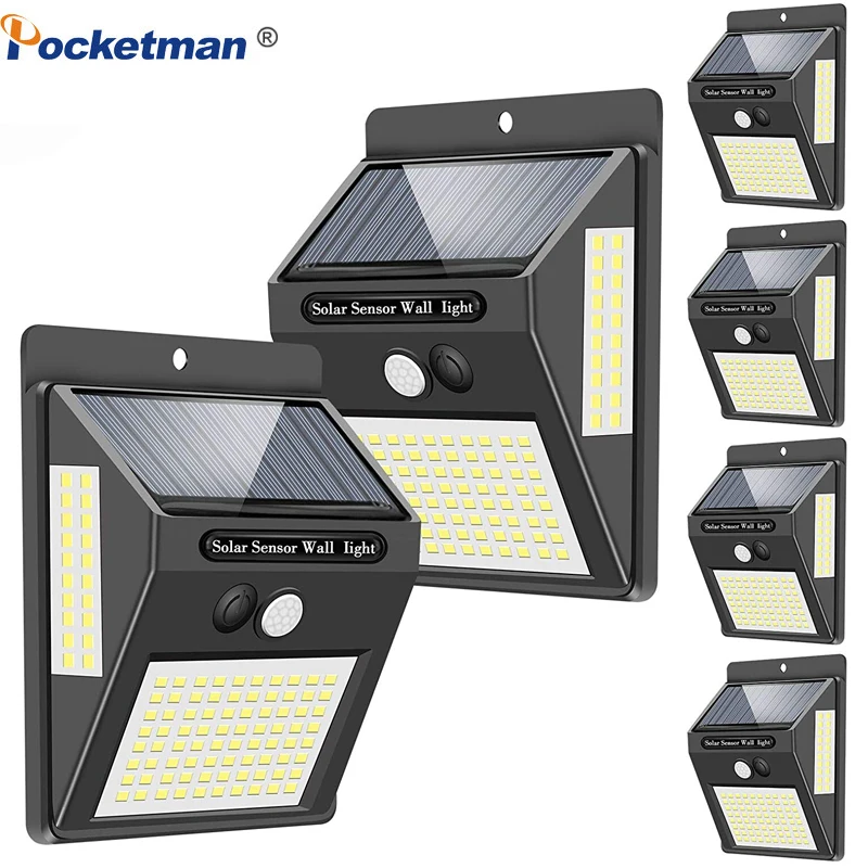 

144 100 светодиодный Солнечный настенный светильник Открытый солнечный светильник движения PIR Сенсор палуба светильник s солнца светильник По...