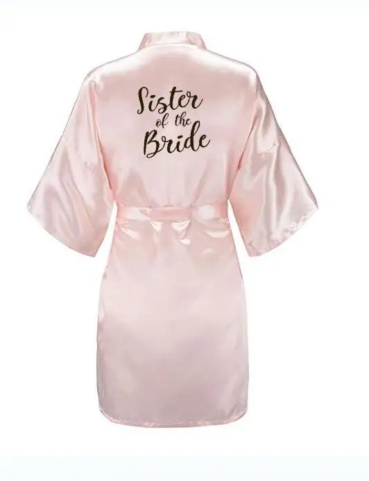 pink Sister bride Халат невесты с белыми черными буквами мать сестра невесты свадебный подарок халат кимоно атласные халаты - Цвет: pink Sister bride