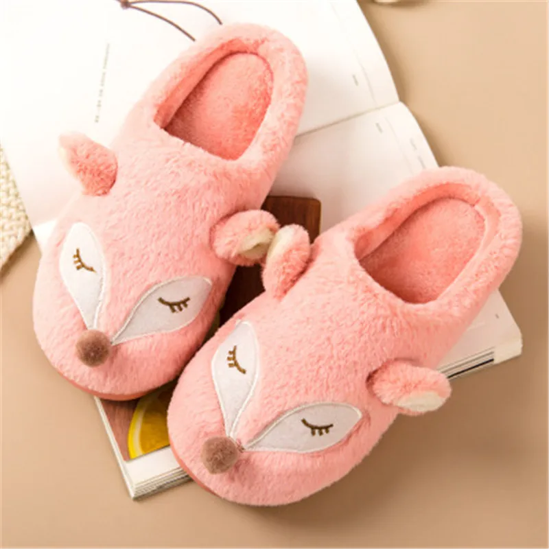 Теплые домашние тапочки для мужчин и женщин милые зимние с мехом лисы