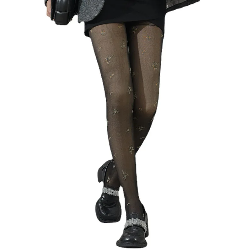 Winter New French Broken Jacquard Perspective Double-layer Thickened Plush Warm Silk Stockings Leggings Lolita Accessories Socks