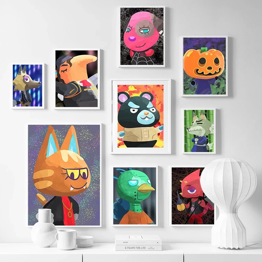 

Cartoon Bear Fox Dog Wolf Duck Pumpkin Wall Art Canvas Painting Nordic Posters and Prints Nursery Wall Pictures Kids Room Decor