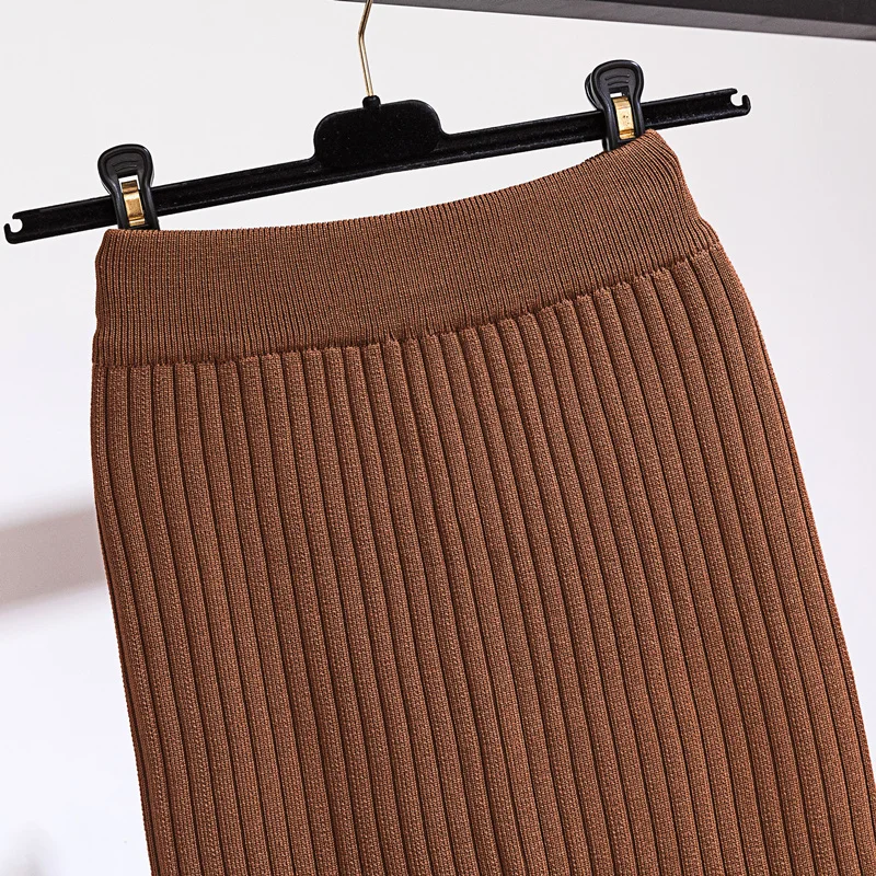 Faldas mujer moda осень зима женские трикотажные юбки однотонные сексуальные длинные юбки с разрезом faldas largas mujer