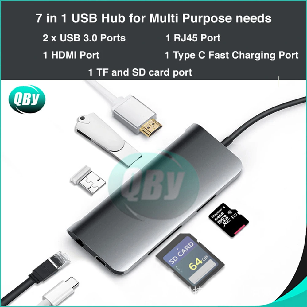 USB Type C TC71N концентратор 7 в 1 для HDMI 4K RJ45 Gigabit Ethernet LAN 3 0 SD/TF кардридер адаптер MacBook |