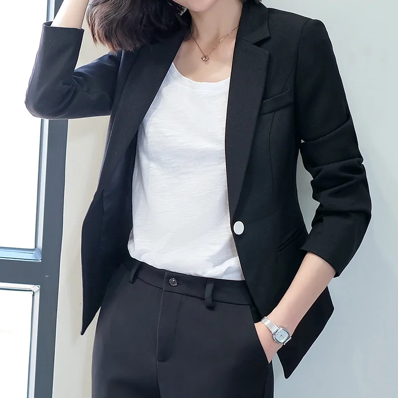 

Women's suit 2019 autumn new fashion temperament casual solid color slim single button small suit trousers two-piece suit