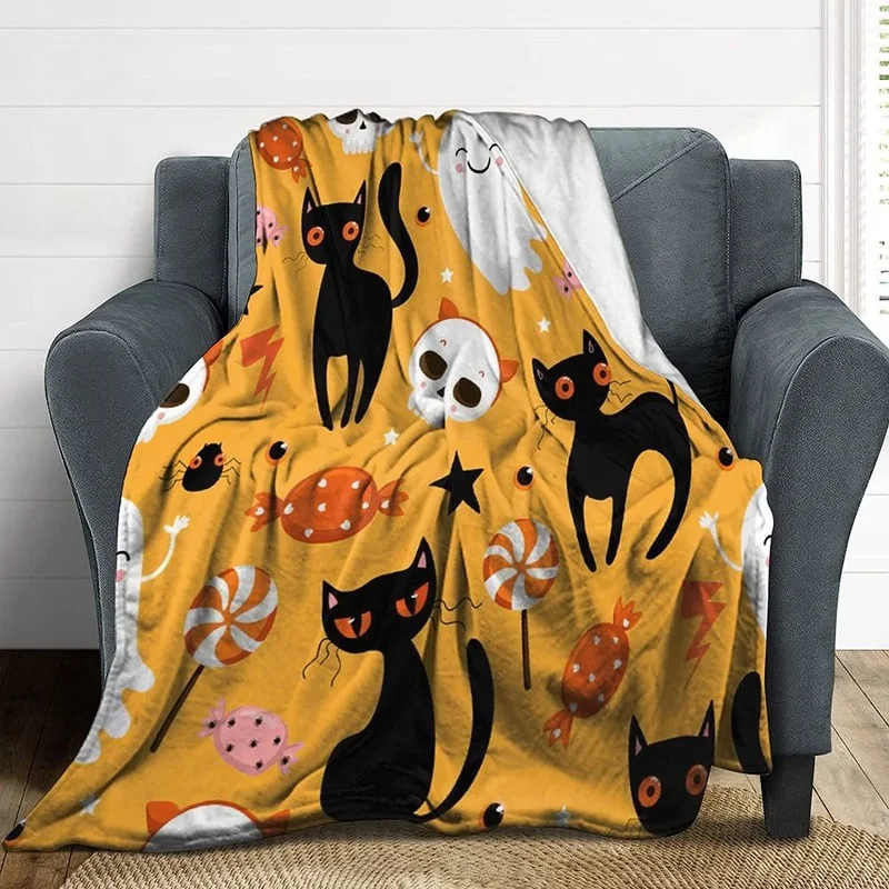 

Halloween Throw Blanket Halloween Cat Ghost Candy Blanket for Kids Adults Super Warm Soft Cozy Plush Fleece Flannel Blanket