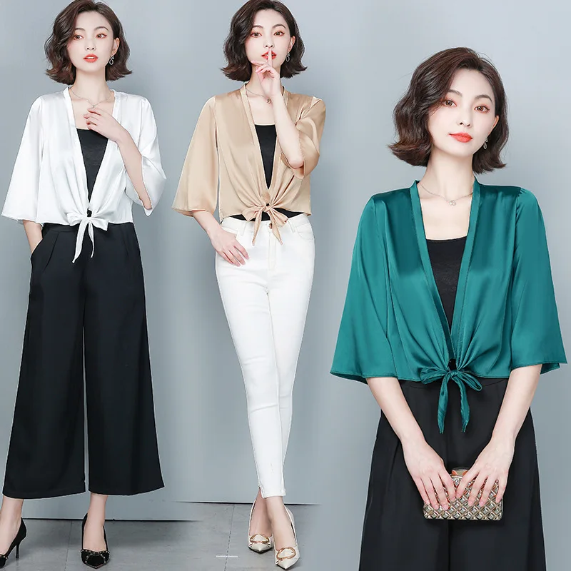 Женский атласный жакет болеро белый черный цвета шампанского|Свадебные