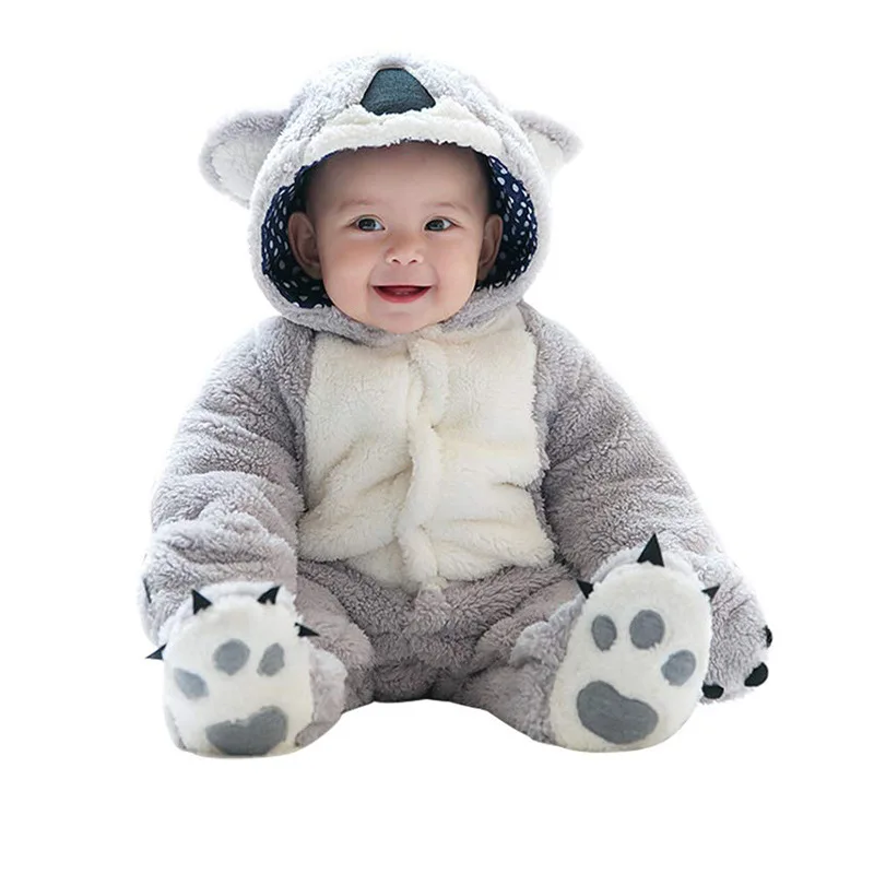 

free shipping! Winter baby's koala one-piece bag foot single breasted climbing suit warm and lovely flannel jacket