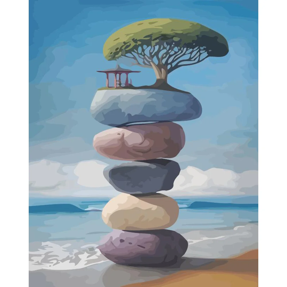 

DIY Pictures By Number Sea Landscape Kits Home Decor Painting By Numbers Stone Drawing On Canvas HandPainted Art Gift