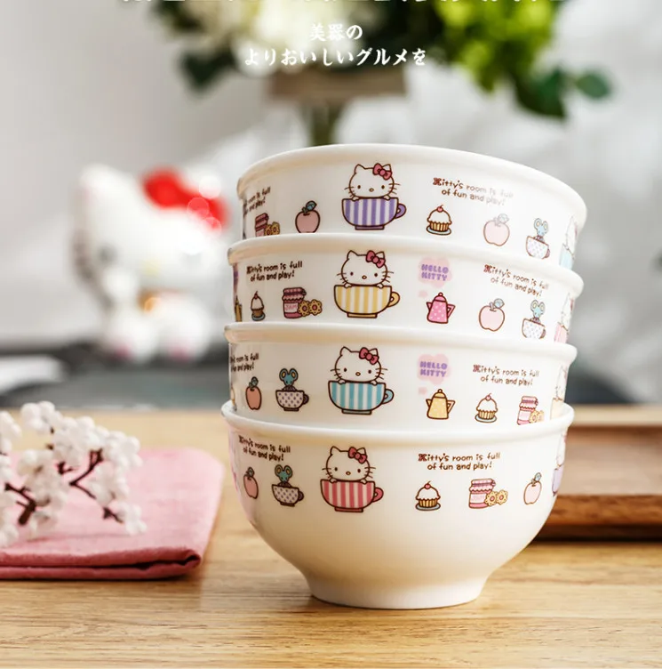 4pcs 4.5/5inch Kitty ceramics Bowl breakfast Korean bowl salad Dessert Children tableware Kitchen Household Dinnerware | Дом и сад