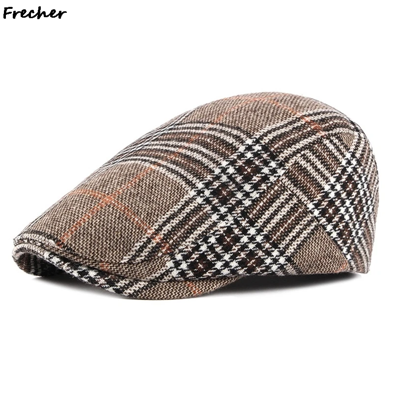 

Plaid Beret Forward Check Cotton Peaked Cap Newsboy Cap Casual Flat Cap Gorros Mujer Invierno Spring Summer Hats for Men