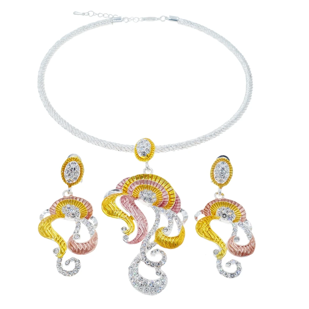 Свадебный ювелирный набор Yulaili из Дубая золотистого цвета трехцветный кулон