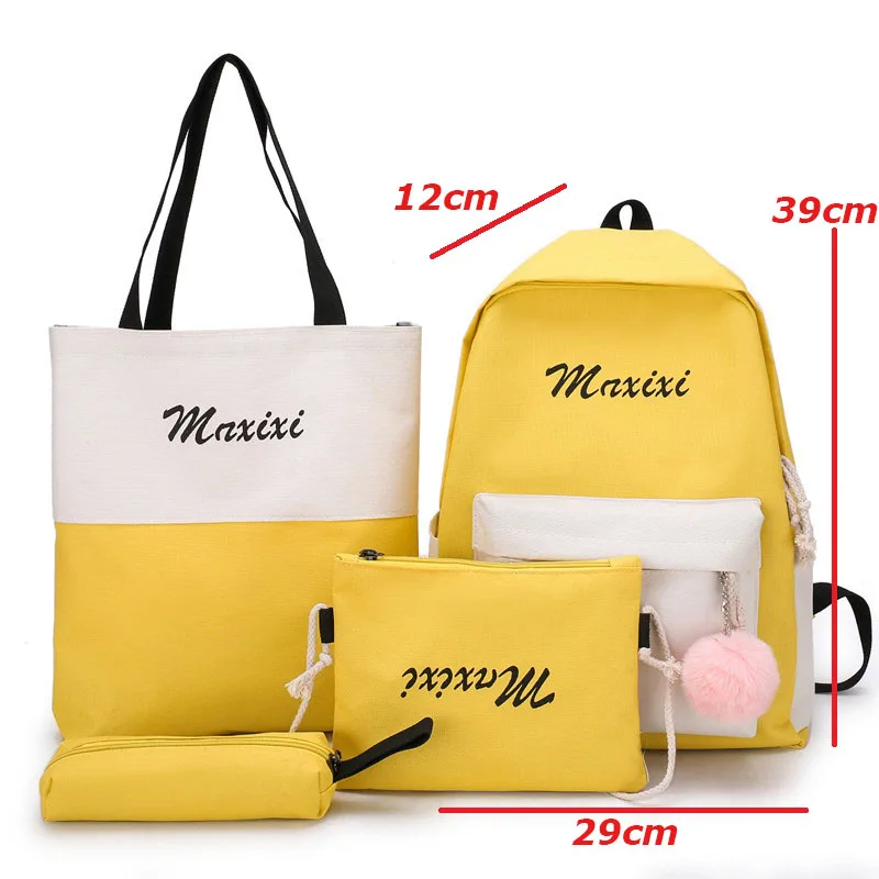 4Pcs/Set Canvas Backpack School Bags for Gilrs Teenagers 2019 Patchwork Rucksack Travel Shoulder Bags+Letter Purse+Pencil Case | Багаж и