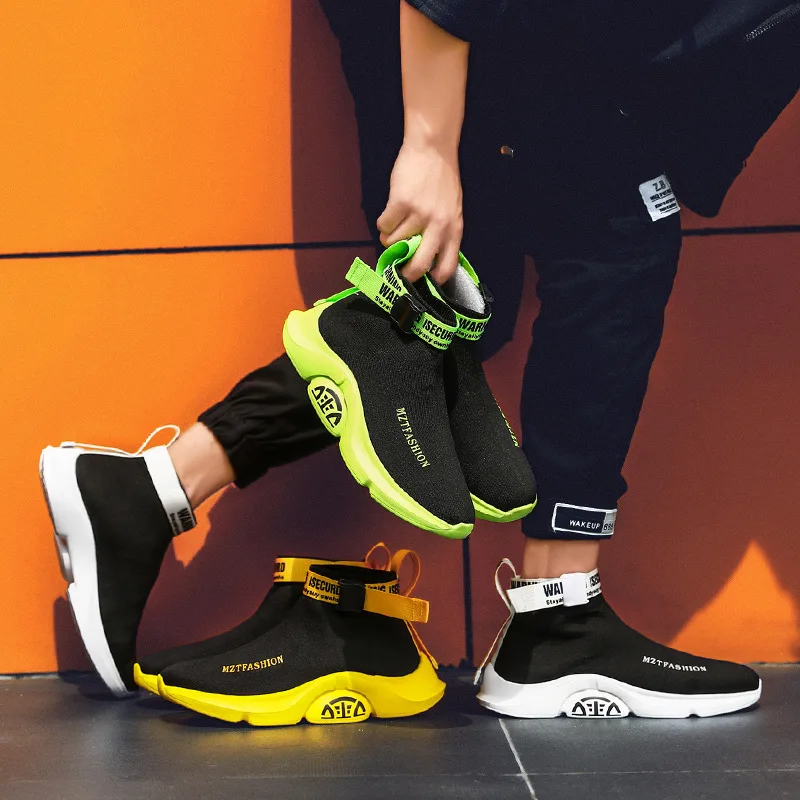 Men's Running Shoes Fashion Black High top Socks Sports Shoes Men Super Light Weaving Sneakers Breathable Jogging Shoes Men