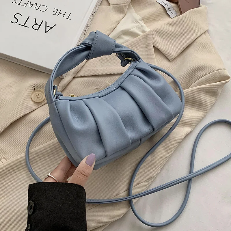 

Folds Designer MiniPU Leather Crossbody Bags with Short Handles for Women 2020 Trend Shoulder Handbags Branded Hand Bag Totes
