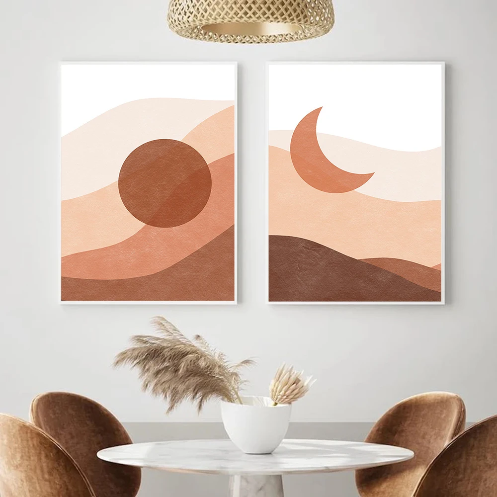 

Abstract Mountain Boho Sun Moon Nordic Poster Black Woman Wall Art Canvas Painting Wall Pictures For Living Room Home Unframed