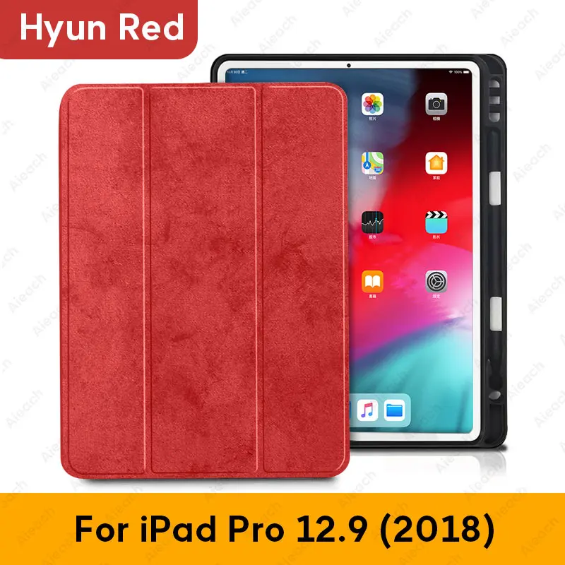 12.9 2018 Red 02 Чехол для iPad Pro 12,9 с держателем-карандашом из искусственной кожи, передняя крышка, мягкий силиконовый чехол для iPad Pro 12,9 - Цвет: 12.9 2018 Red 02