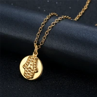 hamsa hand pendant necklace women amulet stainless steel gold color hand of fatima necklace islamic jewelry