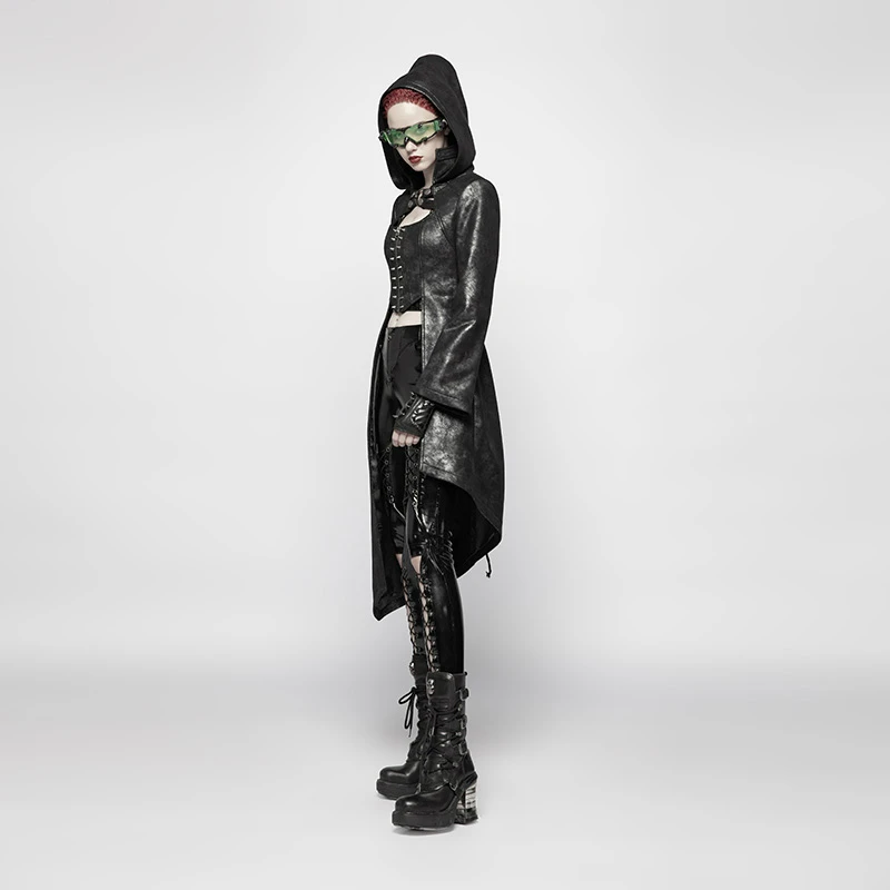 Женские куртки и пальто в стиле панк с асимметричным подолом заклепками|Женские
