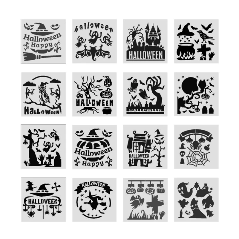 

16 Pcs Halloween Painting Stencil Kit for Painting Halloween Party Decoration