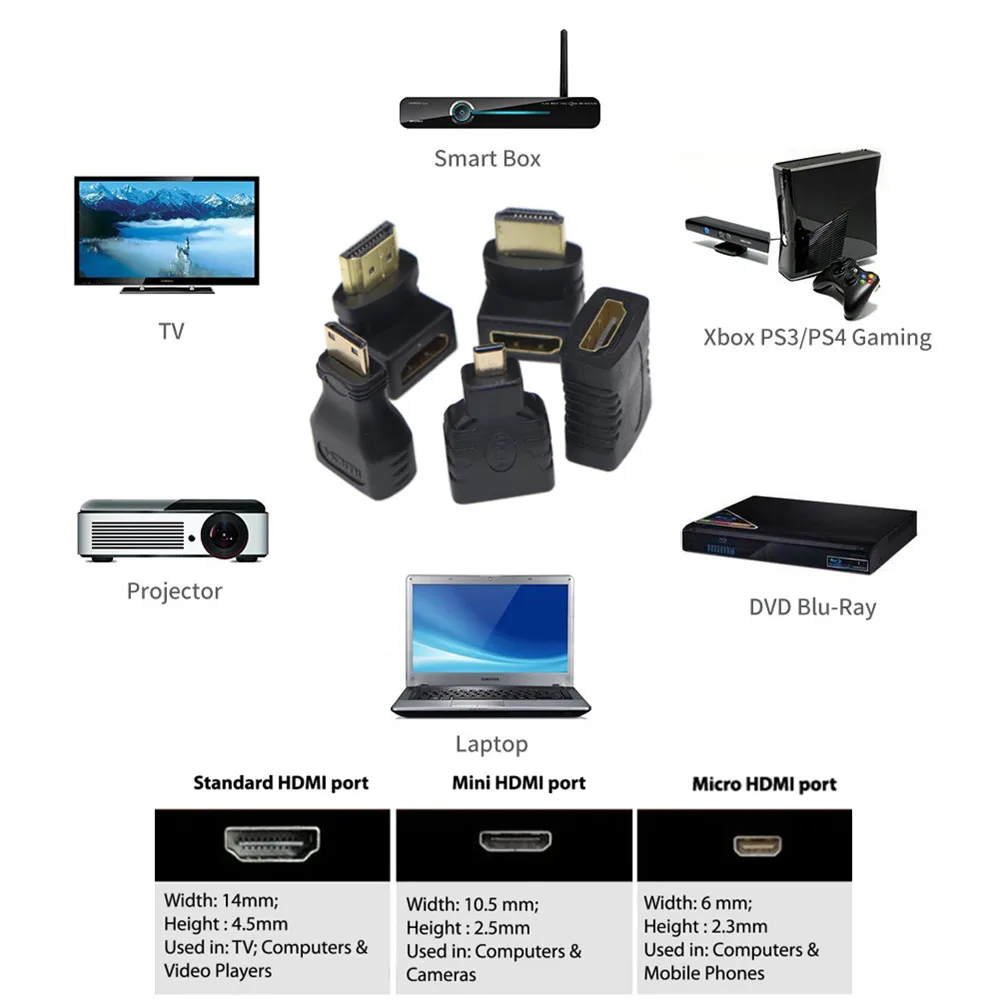 Конвертер HDMI Mini Micro Кабель-адаптер 90/270 градусов M/F в F/F Micro-HDMI штекер-гнездо |