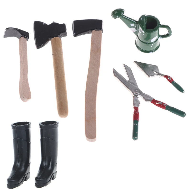 

4Pcs/7Pcs/Set 1:12 Dollhouse Mini Garden Tool Watering Can+Scissors+Axes+Shoes Doll Decor